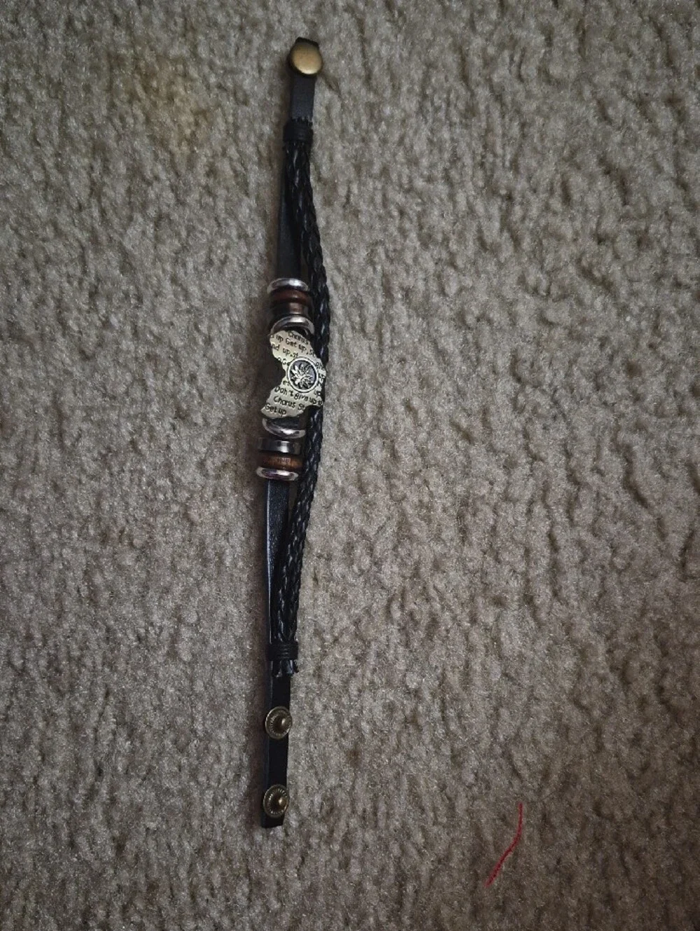 Men's Black Genuine Leather Braided Wrist Bracelet with Metal Bead Accent (NWT)